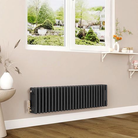 AICA 300x1190mm Anthracite Horizontal Traditional Radiator Cast Iron 4 Column Heating UK (1/5)