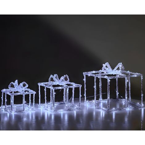 Decorazioni Natalizie 3 Pacchi Regalo Luminosi a Batteria 135 Luci LED Bianco Freddo Per Casa e Vetrine UFFICIO LOCALI COMMERCIALI ALBERO DI NATALE