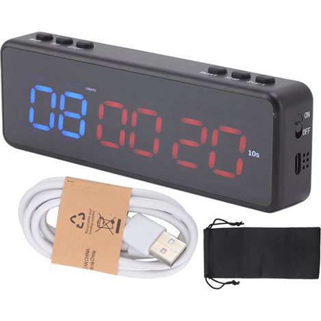 Multifunktionaler tragbarer Fitnesstimer, LED-Anzeige, USB-aufladbar, Intervallstoppuhr für Heimtraining, Blau und Rot (1/5)
