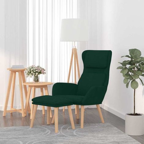 vidaXL Sillón de relax con taburete terciopelo verde oscuro (1/5)