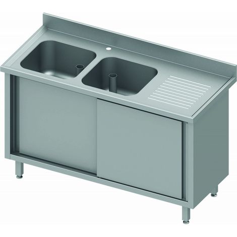 Plonge Inox - Porte Coulissante 2 Bacs Droite ou Gauche- Gamme 600 - Stalgast