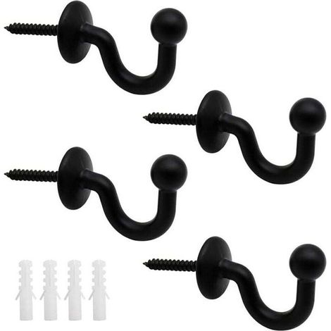 Lot de 4 Crochets Rideaux Embrasses de 61mm en Métal Noir Retenue de Rideaux Muraux Embrasse à Rideau U Design Multifonctionnels pour Rassembler Les Rideaux et Crocher Les Vêtements ou Sacs-Crezuo
