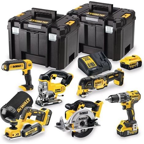 Dewalt – Pack de 6 outils électroportatifs 18V avec 3 batteries 5,0 Ah – Moteur Brushless – Coffrets TSTAK VI pour travaux intensifs