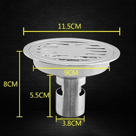 Scarico a pavimento in acciaio inox spesso, scarico doccia rotondo antiodore per bagno, filtri antiodore per lavabo, canale di scarico doccia in acciaio inox, 100 x 100 mm (1/4)