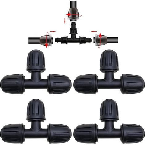 4 Pcs Connecteur de Tuyau en t, adaptateur barb tuyau arrosage, raccords d'irrigation 1/2 pouce, pour PE Hose Garden Irrigation System