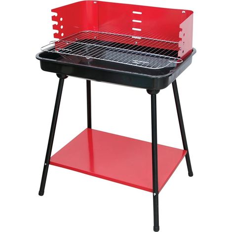 Trade Shop - Barbacoa De Carbón Con Pantalla De Estante De Acero Ajustable H82x58x38cm - (1/5)
