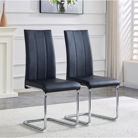 Pack de 2 sillas de comedor modernas negras de PU y metal, respaldo alto REDOM (1/5)