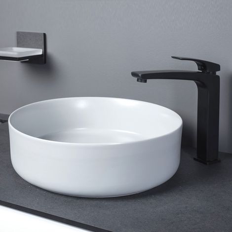 Signature Olmec Round Countertop Basin with Unslotted Waste 360mm Wide 0 Tap Hole - Matt White (1/5)