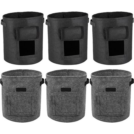 Sacs de culture pour pommes de terre, sacs de culture pour plantes, légumes de jardinage, sacs pour semis d'arachides, lot de 6, noir et gris (1/5)