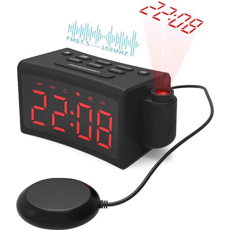 LED-Wecker mit Schlummerfunktion, FM-Radio, USB-Anschluss, Projektion, Digitaluhr und Timer