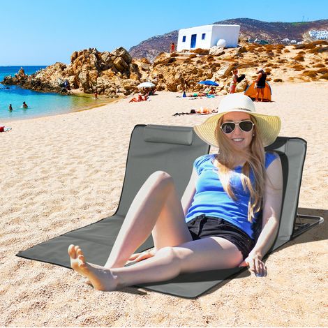 Silla playa plegable reclinable 5 posiciones gris OKMYHOME (1/3)