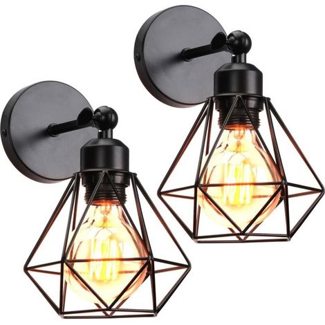 Set of 2 Vintage Industrial Style Indoor Wall Lamps, E27 Ceiling Lights, Industrial Metal Wall Light, Retro 180° Adjustable Wall Lighting for Kitchen and Living Room (2 Pieces) (1/5)