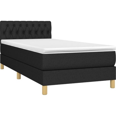Estructura de cama LED con cabecero con somier colchón 90x190 cm tela negra TDL0209071