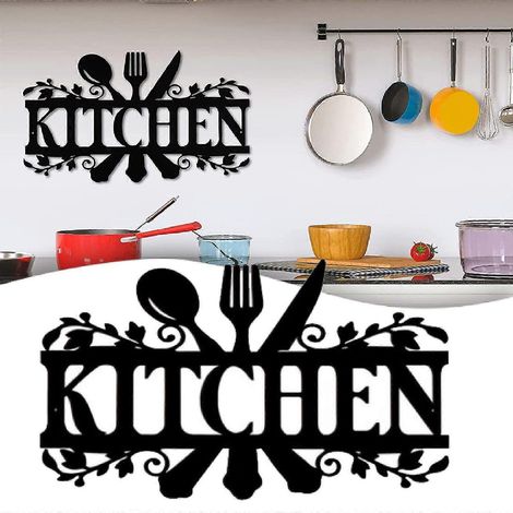 Plaque murale rustique en métal noir pour la cuisine, idéale pour une décoration de style campagnard ou pour la salle à manger (35,3 x 22,1 cm). (1/4)