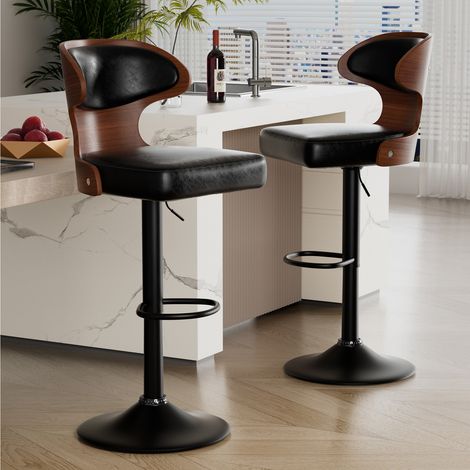 Lot de 2 Tabourets de Bar, Chaises de Bar en Bois avec Dossier et Repose-Pieds,Assise Rembourée,Chaise bar pourCuisine/Bar,Noir (1/5)