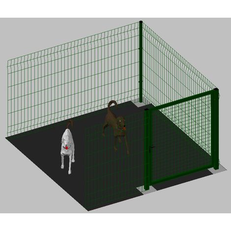 MODULO AGGIUNTIVO cm 200x200x102h PER RECINTO-BOX MODULARE PER CANI IN FERRO ZINCATO E VERNICIATO VERDE-CON PALI A TASSELLARE (1/2)