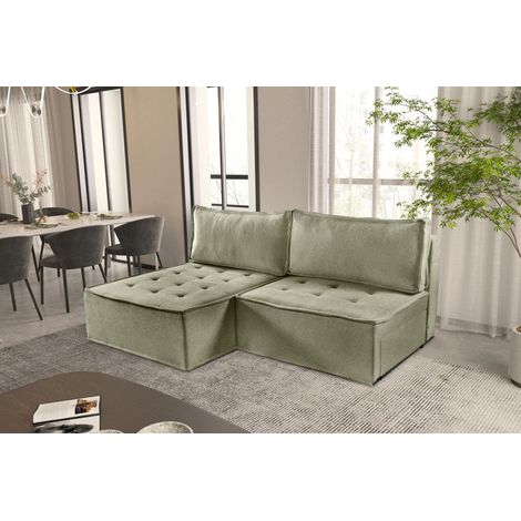 Ecksofa Schlafsofa AMALIA Stoff Raven Grün Ottomane Links (1/5)