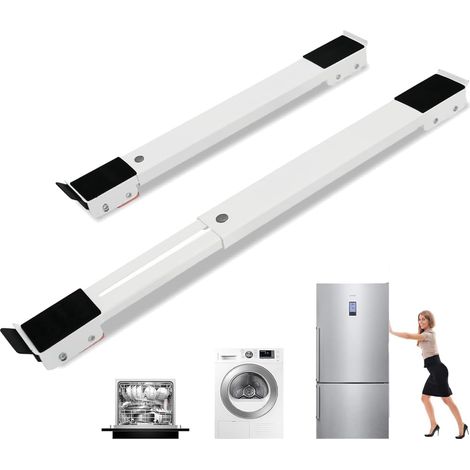 Lot de 2 Roulettes de Transport Moblies Lave-Linge Sous Châssis pour Réfrigérateur Sèche-Linge, Congélateur(45-72 cm),Peut Supporter 300 kg Avec Frein 18 Roue(Blanc) (1/5)
