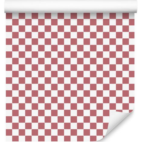 Papier peint à damier corail et blanc, formes douces 50x1000 cm (1/5)