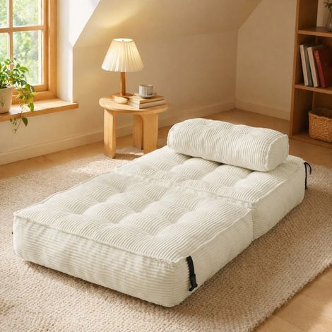 canape convertible 2 en 1 fauteuil de sol beige OKMYHOME (1/5)