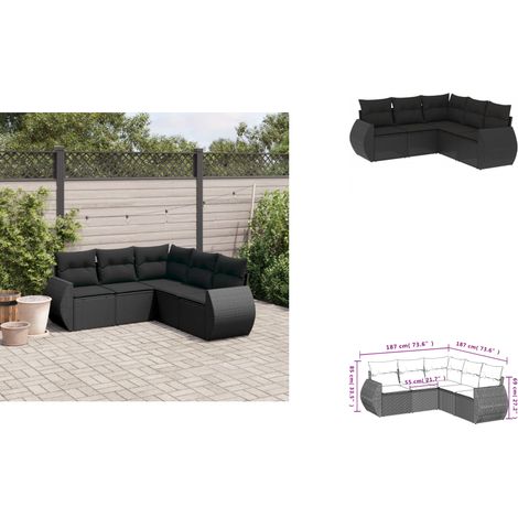 5-tlg. Garten-Sofagarnitur mit Kissen Schwarz Poly Rattan - Gartenmöbel - Outdoor Möbel - Rattan Gartenmöbel - Lounge Set - Esstischgarnitur (1/3)