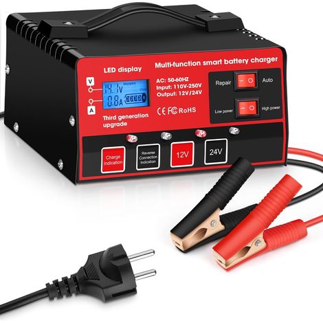 Chargeur de Batterie de Voiture 12V / 24V Chargeur de Batterie Intelligent Entièrement Automatique avec Fonction Réparation pour Les Batteries Plomb-Acide et LifePO4 (1/5)