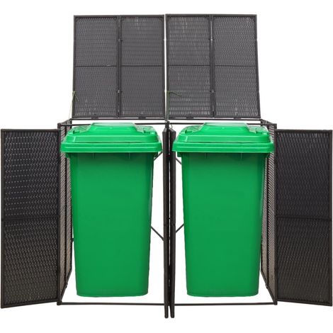 Cache 2 Poubelles Résine Tressée Noir 117 cm de hauteur. Idéal poubelle sur roulette (1/5)