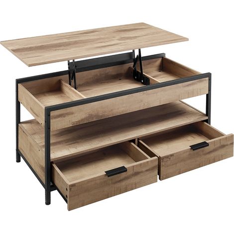 Tavolino da caffè/tavolino da soggiorno con piano sollevabile 50 x 100 cm cassetti con vano a giorno e vano nascosto marrone 120007480