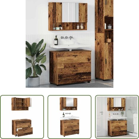 vidaXL Holz -  Badezimmermöbel-Set mit Tür 2 pcs Altholz Sperrholz und Metall (1/5)