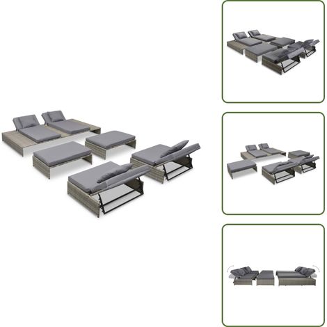 Tumbona - vidaXL Set de muebles de jardín 5 pzas y cojines ratán sintético gris - Sofá de jardín