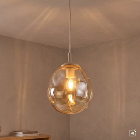 Hängelampe Metall Glas Sandfarben Cognac E27 Ø 25 cm Hängeleuchte (1/5)