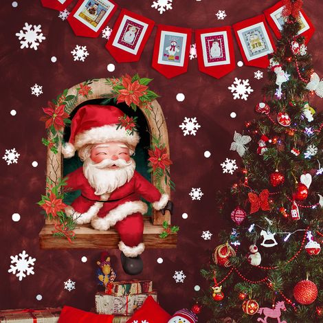 1 Christmas window sticker, Santa Claus snowflake decorative window sticker, removable reusable PVC window sticker for Christmas home decoration (1/4)