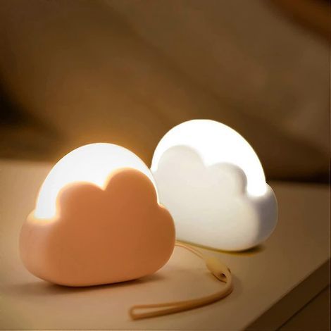 Veilleuse LED nuage pour enfant [lot de 2] - Lampe de nuit pour chambre de bébé, veilleuse d'allaitement, lampe torche nomade rechargeable pour adulte avec 4 intensités, idée cadeau (1/3)
