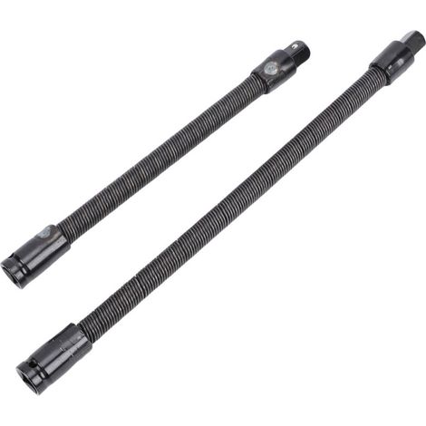 Lot de 2 rallonges flexibles pour douilles, 250 mm et 350 mm, entraînement 1/2 pouce, en acier allié S2, pour espaces restreints.