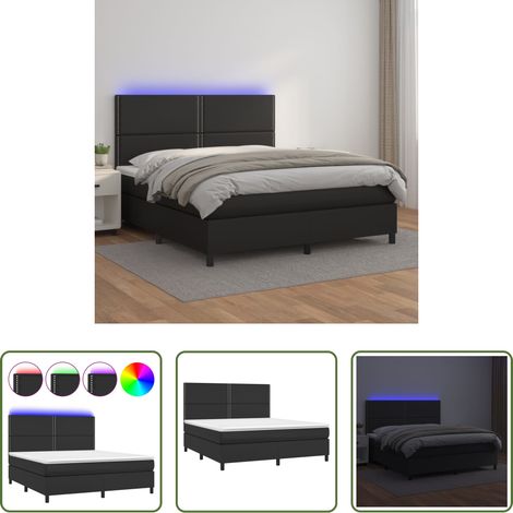 Matratze -  Boxspringbett mit Matratze & LED Schwarz 180x200 cm Kunstleder (1/5)