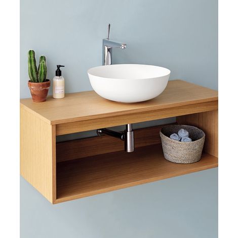 Meuble suspendu Uno wood pour vasque à poser Chêne - 80 x 45 cm (1/2)