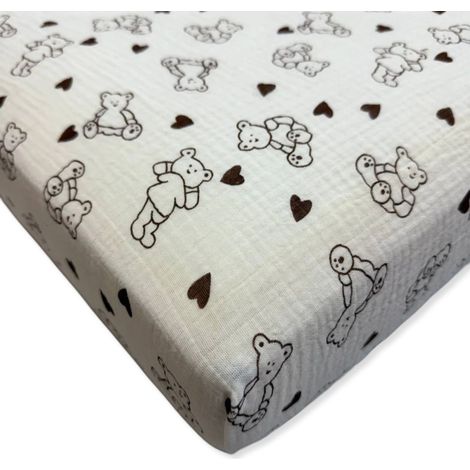 Spannbettlaken aus 100 % Musselin für Kinderbetten, 120 x 60 cm, polnisches Produkt, Teddybären