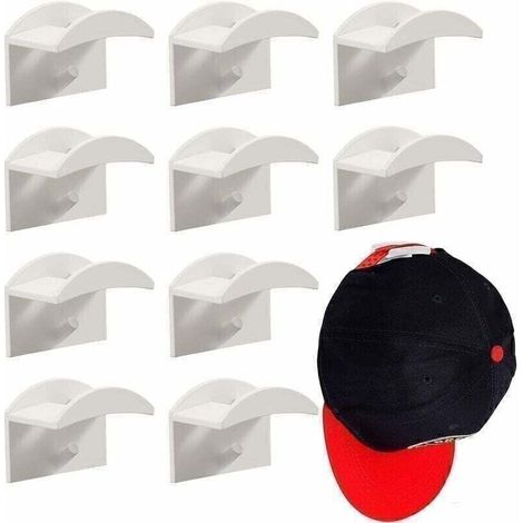 Ganci per cappelli da parete, porta cappelli e parrucche, casco da baseball, adesivo, non richiede foratura, appendiabiti a doppio gancio, bianco, 10 pezzi (1/5)