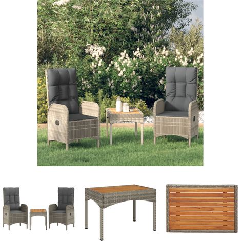 The Living Store - 3-tlg. Garten-Lounge-Set mit Kissen Grau Poly Rattan (1/5)