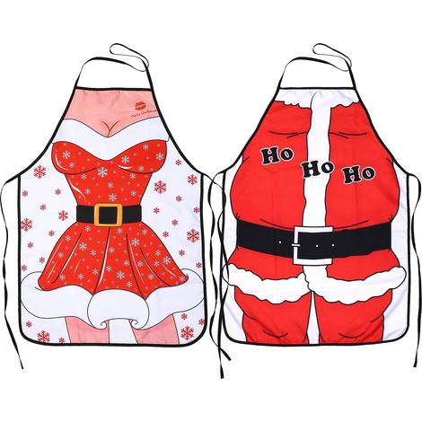 Tablier rouge de Noël(paquet de 2), Santa anime chef Tabliers de cuisine Humoristique pour Barbecue femme et homme Noël Fête cadeau (1/5)