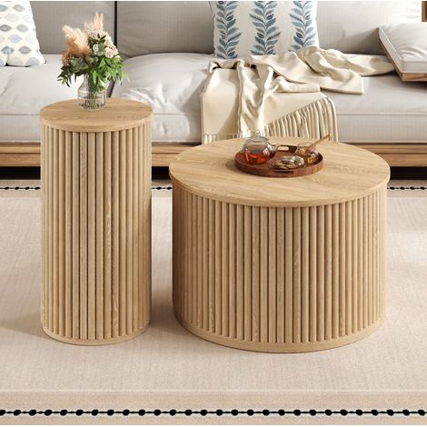 Tavolino da salotto a incastro 60x60x38,5 cm in MDF naturale, salvaspazio, moderno FloraGrace (1/5)