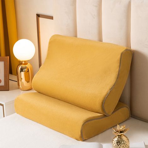 Taie D Oreiller Pour Coussin Cervical Memoire - Velours Lait 60x40 cm - Jaune - 1 Piece (1/5)