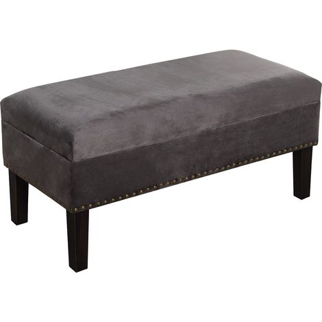 Banquette Meuble à Chaussures lit en Bois et Tissu Gris 97 x 46 x 46 cm, Hauteur. Pieds : 21 cm, Multicolore, estandar (1/5)