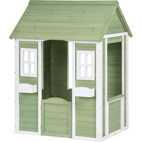 Garden Playhouse Fir Wood Green Outdoor Wendy House Cottage Kids House SAURIS