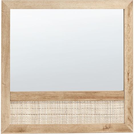 Specchio moderno quadrato decorativo da parete 60 x 60 cm Cornice in truciolato con legno chiaro di rattan Rosell