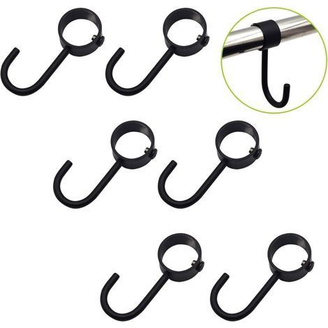 Lot de 6 crochets coulissants en acier inoxydable pour rangement de cuisine - Noir - Diamètre : 25 mm (1/5)