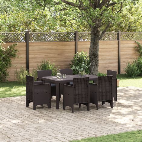 7-teiliges Garten Essset mit Kissen Braun Poly Rattan vidaXL746734
