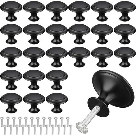 Matt-Schwarz Schubladenknopf,25 Packung Schwarz Edelstahl Runde Griffe,Schubladengriffe,Schubladenknopf Mit Legierung Installieren Schraube Für Kabinett Schublade Kommode Küche