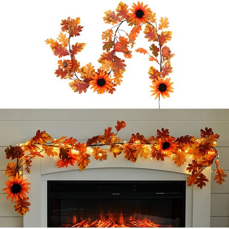 180CM alloween Artificial LED Hanging Autumn Fall Leaf Sunflower Garland (1/5)