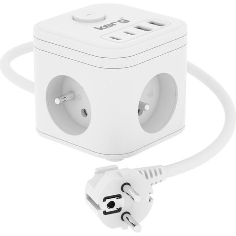 KERG SMART – Multiprise 3 prises + chargeur USB-A + USB-C 1,5 m 3 × 1,5 mm² H05VV-F 16 A/250 V (1/3)